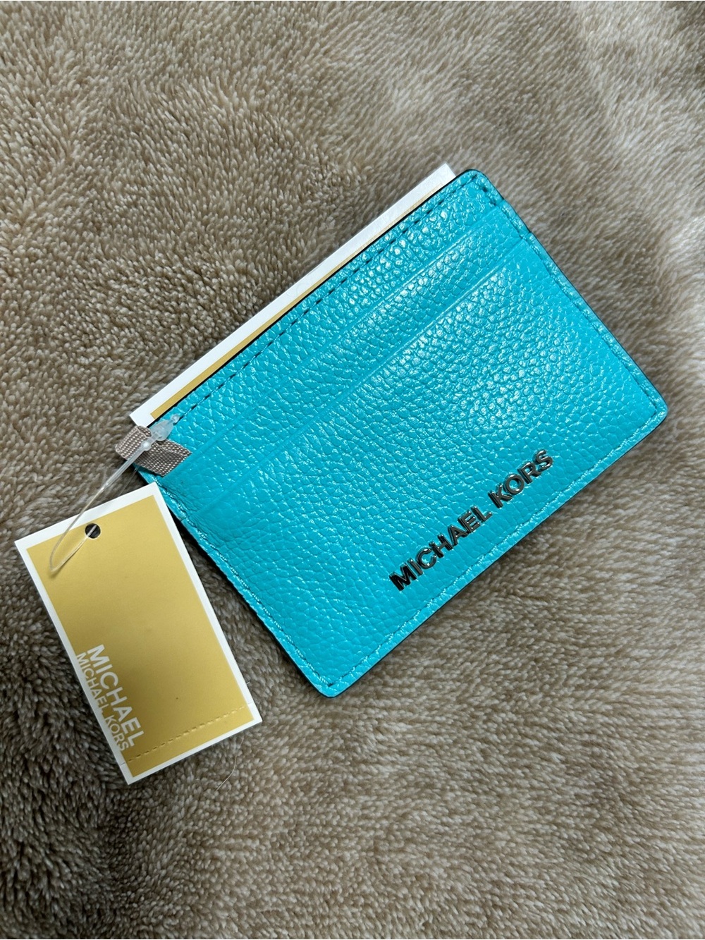 Michael Kors Bright Turquoise Pebbled Leather Cardholder